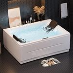 Homary 71" Whirlpool Bathtub, 2 Person Jetted Bathtub with Air & Water Jets 3-Sided Apron Acrylic Soaking Jetted Bathtub, Lumbar Support & Chromatherapy LED, Relaxing Spa Experience for Couple