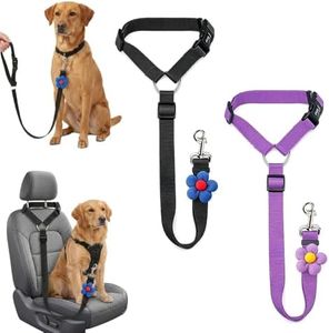 2 Pack Dog Car Seat Belt, Adjustable Nylon Pet Safety Leash for Cars