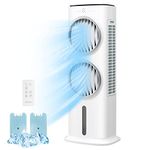 COSTWAY 3-in-1 Evaporative Air Cooler, with Fan & Humidifier, Portable Quiet Swamp Cooler with 3 Modes, 5 Speeds, 80° Oscillation, 9H Timer, 2.4 Gal Water Tank, 2 Ice Packs, LED Display, Remote Control