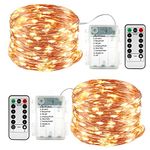 Lyhope 2 Pack Fairy Lights, Battery Operated Waterproof 8 Modes with Remote Control 33ft 100 Led Copper Christmas String Lights for Outdoor,Indoor,Wedding,Party,Xmas Tree Decoration (Warm White)