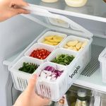 Snugvia Fridge Storage Box with Airtight Lids (6 Grid (Pack of 2)), Divided Food Prep Containers for Veggies, Snacks, Fruits – Durable, Transparent Organizer for Kitchen Storage with Draining System