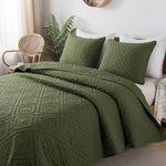 Olive Green Twin Size Quilt Bedding Sets with Pillow Sham, Boho Dark Deep Sage Lightweight Soft Bedspread Coverlet, Quilted Blanket Thin Comforter Bed Cover for All Season, 2 Pieces, 68x90 inches