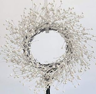 Huashen 24 Inch Winter Front Door Wreath Pearl White Berry Wreath Winter Wreaths for Front Door, Fireplace, Mantel, Xmas Christmas Décor