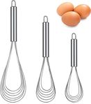 3 Pcs Stainless Steel Kitchen Flat Whisk Set 8 Inch, 10 Inch and 11.6 Inch Stainless Steel Flat Wire Egg Utensils Whisk 6 Wires Egg Mixing Whisk for Cooking Blending Whisking Beating Stirring