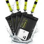 Pelican Marine 4 Pack - IP68 Floating Waterproof Phone Pouch/Case (XL Size) - iPhone 15 Pro Max/ 14 Pro Max/ 13 Pro Max/ 12 Pro Max/ S23 Ultra/Pixel 8 - Detachable Lanyard - Black/Yellow