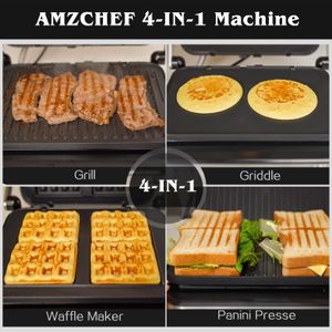 AMZCHEF 4-in-1 Panini Grill – Sandwich Press & Indoor Grill