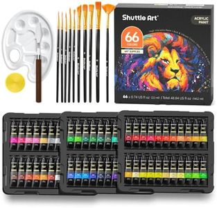 Shuttle Art 82 Pack Acrylic Paints Set, 66 Colours Acrylic Paint with 10 Brushes, 22ml/0.74oz Tubes, Vibrant Colours, Artist Painting Supplies for Kids, Adults Painting & Crafting on Canvas