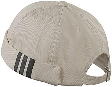 CLAPE Docker Cap for Men Brimless Hats Sailor Fisherman No Visor Cap Rolled Cuff Harbour Hat Casual Skull Caps, Beige