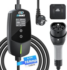 EVDANCE Typ 2 Ladekabel Schuko 3.68kW [1-phasig, 6.1m, 6-16A] Ladekabel Elektroauto mit 0-12h Zeitverzögerung Typ 2 Schuko für Elektroauto & Hybrid (PHEV/EV)