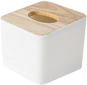 Wooden Tissue Box Holder, Small Square Paper Holder Box with Dustproof Lid, Waterproof Modern Simple Facial Tissue Box Holder for Bathroom, Office (White)