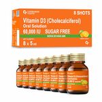 Carbamide Forte Vitamin D3 60000iu Shots | Vitamin D3 60000 iu Sugar Free Oral Solution| Vitamin D 3 60K Supplement for Men & Women – 5ml Orange Flavour (Pack of 8)
