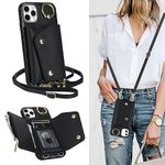 ELTEKER Compatible with iPhone 11 Pro Max Crossbody Phone Case with Card Holder, Wallet Case for Women with Lanyard Neck Strap Ring Stand Flip Cover Case for iPhone 11 Pro Max - Black