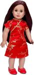 Asian Beauty - Asian Red and Gold Traditional Dress with Golden Shoes; fits 46cm American Girl dolls.