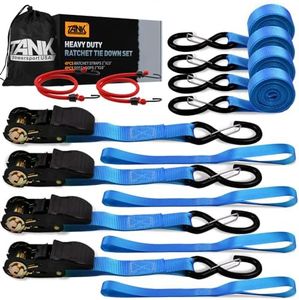 Ratchet Tie Down Straps, Tankpower 1650LB Break Strength Heavy Duty Ratchet Straps Set - UTV Truck Dirt Bike Motorcycle Trailer Accessories Securing Cargo Moving Straps - Blue