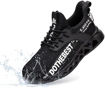 Furuian Waterproof Wide Steel Toe Shoes for Men Women Lightweight Safety Work Shoes for Men Comfortable Unisex Waterproof Steel Toe Sneakers Wide Black