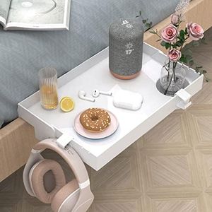 Ronlap Table de Chevet Pliante, Étagère pour Lits superposés pour Enfants Mini Table de Chevet à Clipser avec Crochets pour Porte-gobelets 24,5 x 37,5 cm Blanc
