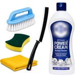Bar Keepers Friend Power Cream Cleaner Bundle With Crevice Cleaning Brush, Cleaning Sponge, Kirkland Microfibre Cloth And Scrubbing Brush With Handle - Brass Cleaner And Quartz Worktop Cleaner
