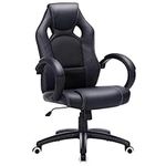 SONGMICS Racing Sport Office Chair with Tilt Function Computer Desk Swivel Chair PU Black OBG56BUK, 77×66×(107-117) cm