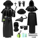 Plague Doctor Costume with Bird Beak Mask Hat Accessories Men Horror Scary Halloween Robe Outfit Set Cloak Gloves Belt