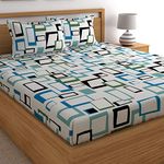 Home Ecstasy 100% Cotton Double Bedsheets with 2 Pillow Covers Cotton, 140tc Geometric Blue Bedsheets for Double Bed Cotton (7.15ft X 7.64ft)