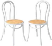 OIKITURE 2PCS Dining Chair Rattan Seat Bentwood Inspired Backrest, Wooden Accent Chair Solid Rubberwood Frame, Capacity 150KG, for Dining Room Kitchen Courtyard, 41x43x88CM, White