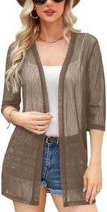 iClosam Womens Sheer Cardigan Casual 3/4 Sleeve Lightweight Cardigan Loose Open Front Beach Summer Cover Up Tops Dark Khaki