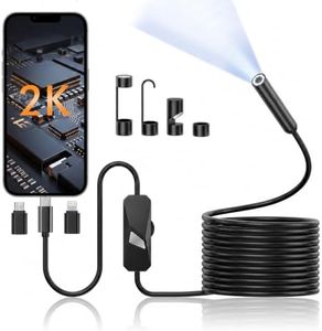 2K Endoscope Camera with Light, 2560P HD Borescope Camera, IP67 Waterproof