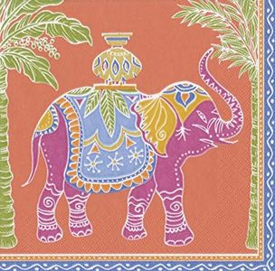 Caspari Paper Napkins Party Napkins Disposable Napkins 6.5" x 6.5" Decorative Safari Jungle Royal Elephant Orange Pk 40