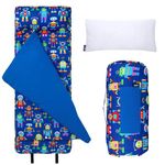 Wildkin Original Nap Mat with Reusable Pillow for Boys & Girls, Perfect for Elementary Daycare Sleepovers, Features Hook & Loop Fastener, Cotton Blend Materials Nap Mat for Kids (Robots)