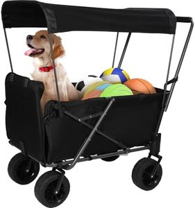 REDCAMP Large Dog Wagon Cart Trolley with Canopy, 150LBS Heavy Duty Folding Beach Cart with All Terrain Big Wheels, Portable Wagon with Brakes for Camping Shopping Fishing Sports