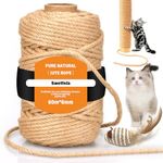 Swetfela 60M Sisal Rope for Cat Scratcher, 6MM Rope for Cat Scratching Post, Sisal Rope with 1 Cat Mouse Toys, String for Cat Scratching Post Tree Replacement, Gardening Bundling, Craft Decoration