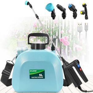SYLSTAR 5L Battery Powered Garden Sprayer, 2026 Electric Weed Sprayer with 3 Adjustable Spray Power, Battery Indicator, 4 Spray Nozzles,7.4V USB Rechargeable Handle&Telescopic Wand for Lawn&Garden
