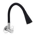 Spazio Prime Flexo Smartbuy Flexible Sink Faucet - Flxo Play (With 360 Degree Flexible Silicon Hose & Dual Flow Pattern) Hot/Cold Water Tap With Wall Flange - Black - Polished