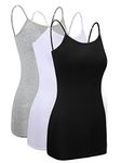 SATINIOR 3 Pieces Women Basic Layering Long Tanks Adjustable Spaghetti Strap Cami Camisole Tank Top, XL, Black, White, Grey