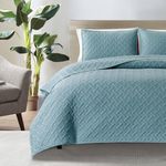KASYLAN Quilt Set 3 Pieces - Ultra Soft Quilted Coverlet Bedspread - Lightweight Microfiber Classic Weave Stitch Bedspreads for All Season - Aqua Bedspreads King Size