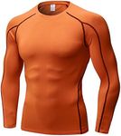 Men's Compression Shirts Long Sleeve, Base-Layer Quick Dry Workout T Shirts Sports Running Tops for Gym, Orange, X-Large