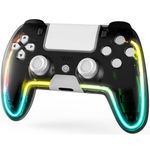 Kenneas Wireless Controller Compatible with PS4/Pro/Slim, Transparent Gamepad with RGB Light, 800mAH Big Battery for 12hrs Playtime, Programmable Back Buttons, 6-axis Gyro Sensor, Headphone Jack