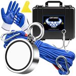 1000 LBS Fishing Magnet Kit, Double Sided Fishing Strong Neodymium Magnet - Includes Grappling Hook, 65FT Rope, Gloves, Locking Carabiner, Yellow Decontamination Scraper, Waterproof Case
