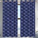 Farmhouse Curtains Kitchen Window Valances Sliding Glass Door Textured Curtains & Drapes 55"(W) X39(H) Black and Blue