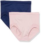 Bali Women's Comfort Revolution Seamless Firm Control Brief 2-Pack, Hush Pink/in The Navy, Medium