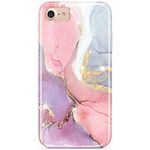 JIAXIUFEN Gold Sparkle Glitter Marble Desgin Slim Shockproof Flexible Bumper TPU Soft Case Rubber Silicone Cover Phone Case for iPhone 7 Plus/iPhone 8 Plus/6 Plus/6S Plus - Pink Purple