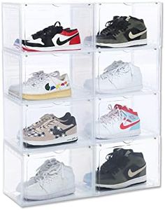 OMOPIN XL shoe boxes clear plastic stackable ,Drop Side Shoe Storage Box ,Pack of 8,Sneaker Display Case Container ,Fit up to US Size 13