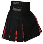 Men 's Hybrid Utility Kilt Black & Royal Stewart Tartan (Belly Button 34), Royal Stewart Tartan, 34 Regular