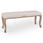 VONLUCE Ottoman Bench, 112 cm French Vintage Bench with Padded Seat Wood Frame, Button Tufted Bench for Entryway Living Room Bedroom Decor, Vanity & Piano Bench End of Bed Bench & Foot Stool, Beige