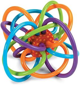 Manhattan Toy Winkel Rattle and Sensory Teether Baby Toy, Blue/Green/Orange