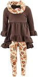 Unique Baby Girls 3 Piece Turkey Pie Thanksgiving Clothes Legging Outfit (10Y, Brown)