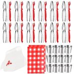 Mepase 62 Pcs Seafood Tools Set Nut Cracker Set 12 Crab Crackers, 12 Crab Forks/Picks, 12 Lobster Shellers, 12 1.7 oz Dipping Sauce Cups, 12 Lobster Bibs, 2 Red Checkered Disposable Plastic Tablecloth