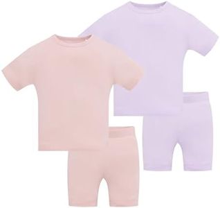 JunNeng Bamboo Viscose Toddler Pajamas,Baby Boy Girl Solid Snug Fit Short Sleeve Summer Sleepwear PJS,Pink+Purple 9-12 Months