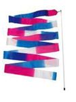 Flexifit Rhythmic Gymnastic Ribbon TRRICOLOR Color(Pink Purple Blue) (6m Length) with White Fibreglass Stick (58cm) Combo