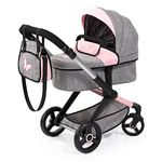 Bayer - Dolls Pram Xeo Grey Pink Butterfly - Baby Stroller for Dolls with Bag, Adjustable, Reversible Handle, Foldable - Dolls Up to 18” - Age 3+ - 17033AA